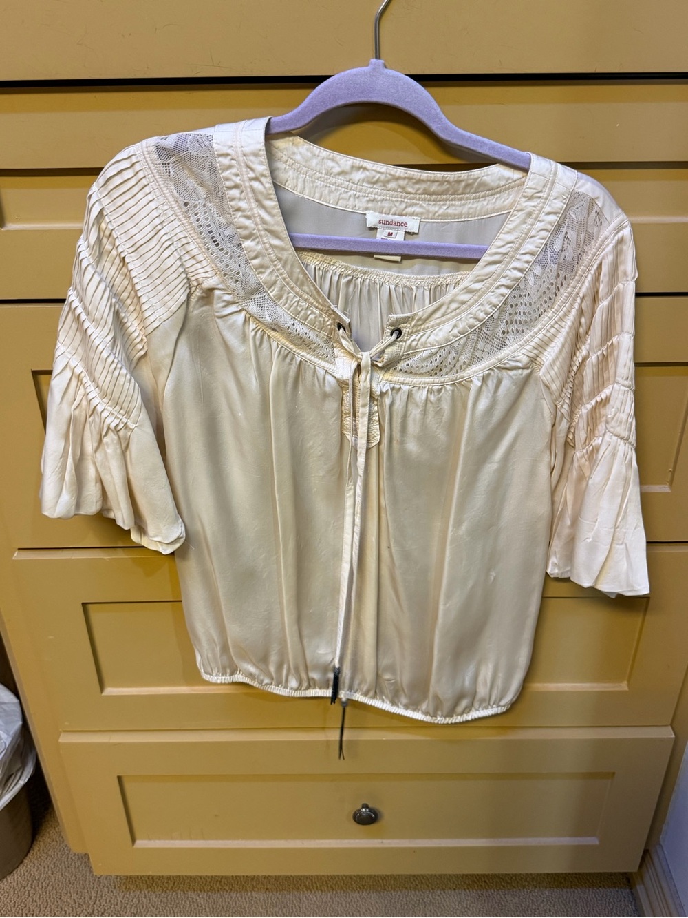 Sundance Cream Lace-Trim Tie-Front Blouse